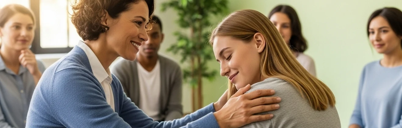 Group therapy session for aftercare mental health treatment