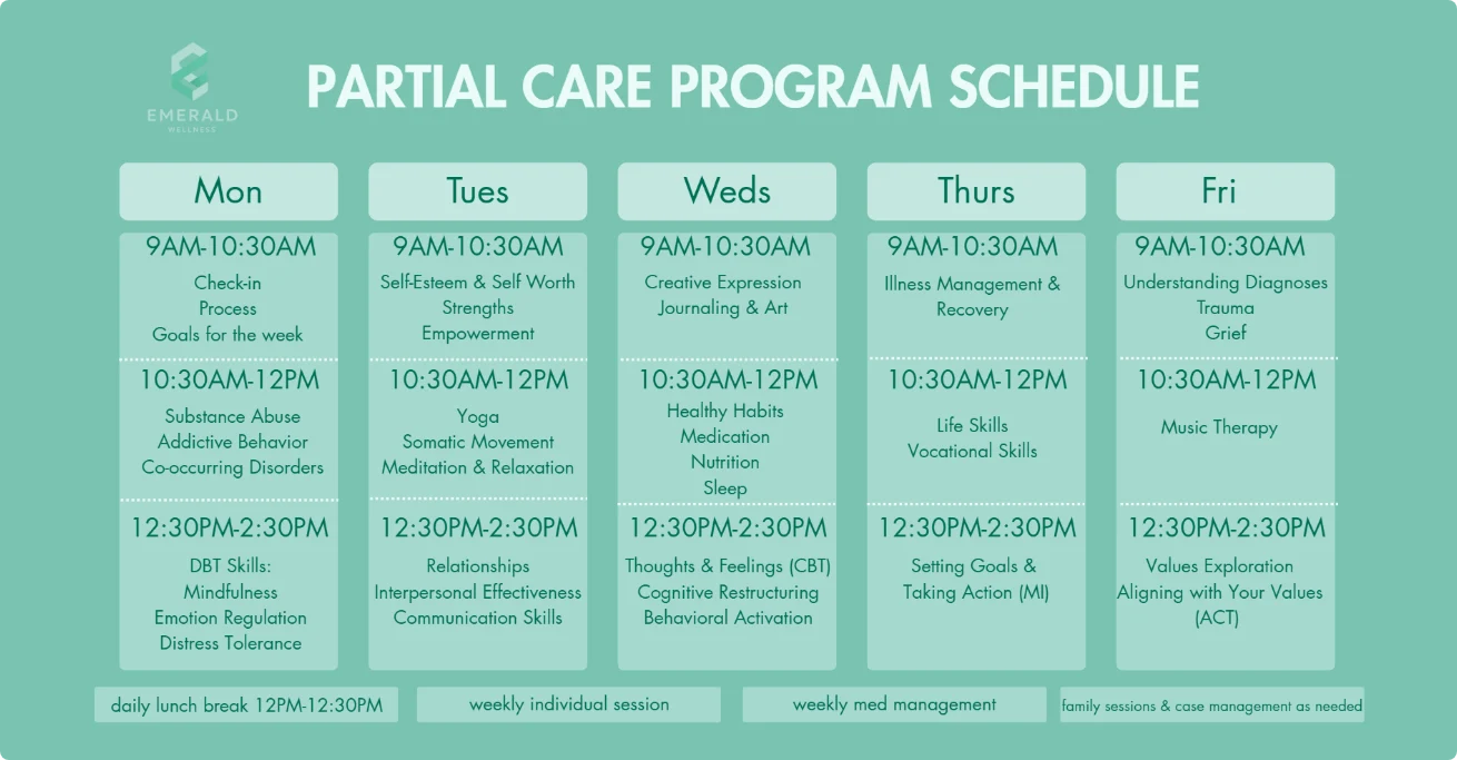 Partial Care Program schedule for mental health treatment